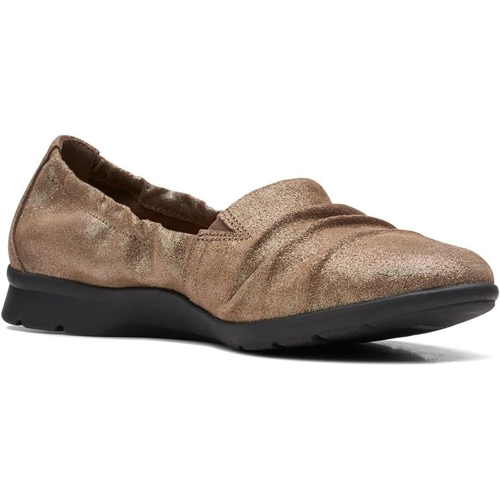 Clarks Women's 7.5 W Jenette Ruby Pewter Metallic Scrunched Leather Flats‎ NEW